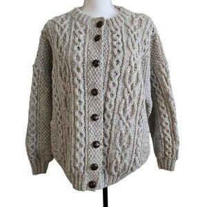 House of Ireland Vintage Sweater Womens Large Wool Hand Knit Cable Knit Beige